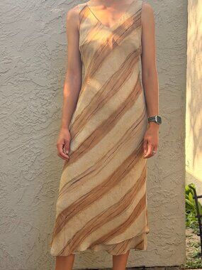 Vintage Beige Striped Dress